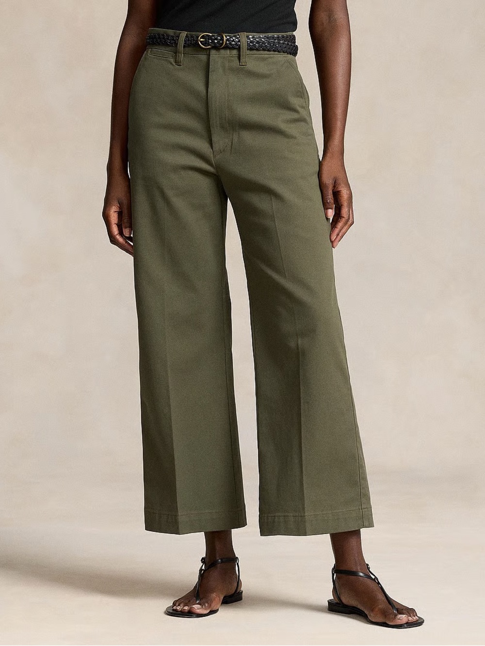 Polo Wide Leg Cropped Chinos, British Olive